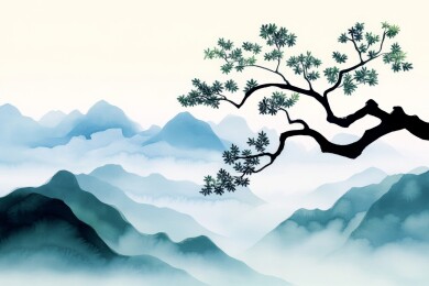 水墨山峦枝叶图