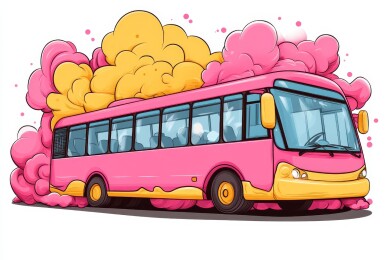 粉色卡通巴士行驶图
