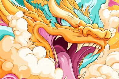 咆哮的彩色祥龙
