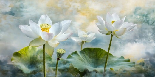 清丽白莲盛放图