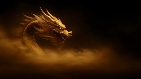 金色神龙于云雾中昂首