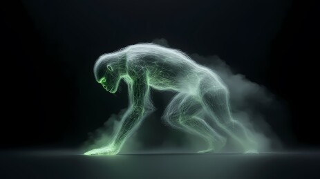 线条勾勒的绿影猩猩姿态图