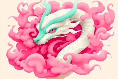 粉色祥云龙首图