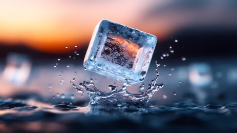 冰块入水瞬间的绚丽景象