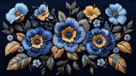 深蓝色底多彩立体花卉图