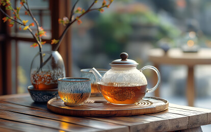 茶桌上的茶壶和茶杯