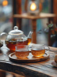 茶桌上的茶壶和茶杯