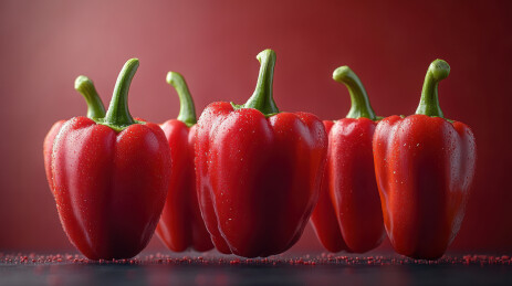 五个红甜椒静物摄影