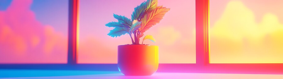 霓虹灯下的盆栽