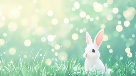 白兔与绿色草地