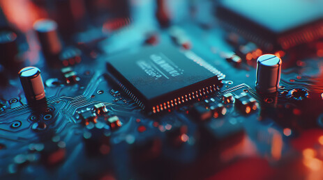 电子元件与蓝色电路板