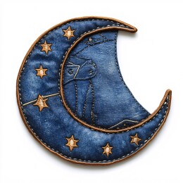 新月形蓝色牛仔布贴片