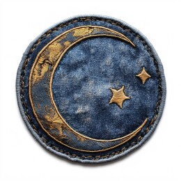 新月形蓝色牛仔布贴片