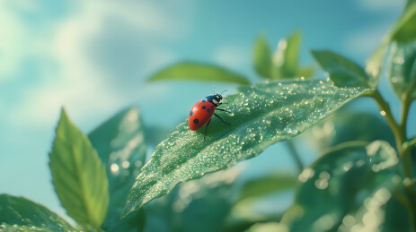 绿叶上的红色瓢虫