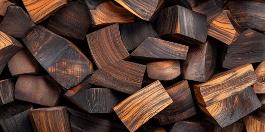 深色木块堆积如山