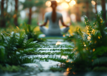 森林里正在打坐冥想的女生