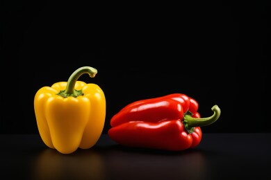 黑色背景并排坐着两个辣椒