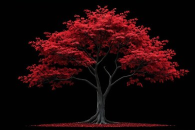 锯齿状的红色树黑色背景有叶子