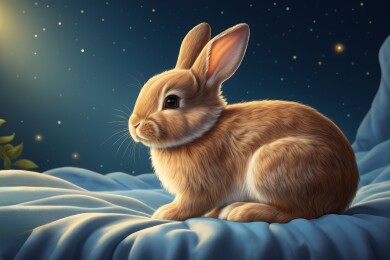 一只兔子坐在床上夜空高清图片