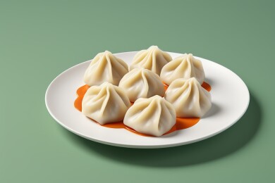 绿色背景一盘饺子图片