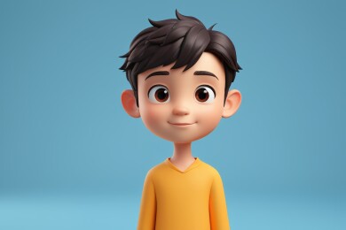 一个穿着黄色衬衫的卡通男孩特写图片