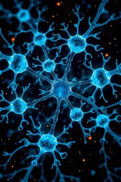 蓝色神经元细胞结构特写