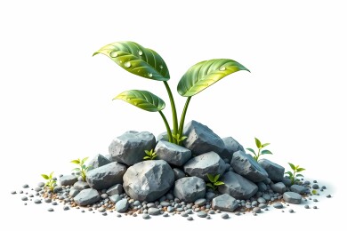 石堆中茁壮成长的嫩绿植物