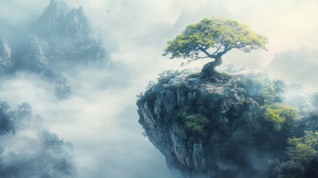孤峰顶上绿树浓荫
