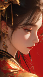 红衣女子侧颜精致画像