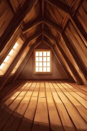 阳光下的旧阁楼木梁