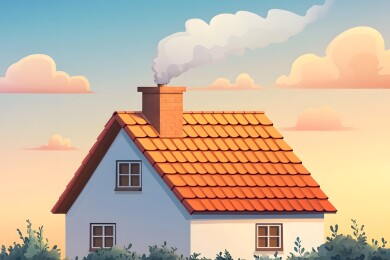 夕阳下农舍屋顶的柔和光辉