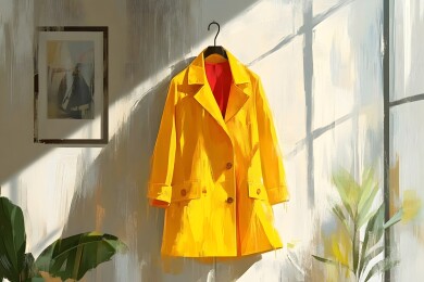 衣架上轻轻摆动的鲜亮雨衣