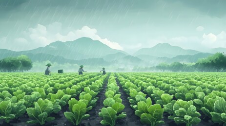 细雨滋润下绿油油的青菜