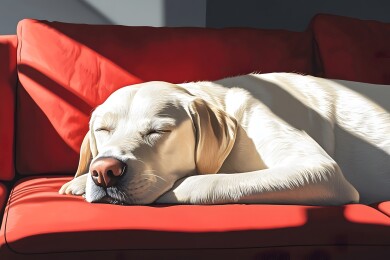 家庭客厅内安静休息的宠物狗
