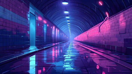 潮湿隧道中的斑驳光影