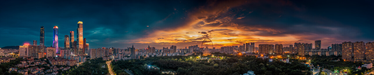 南宁东盟商务区日落火烧云