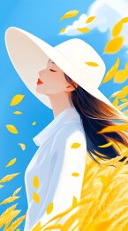 田野里的白帽女孩
