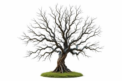 无叶老树扎根于绿色草地