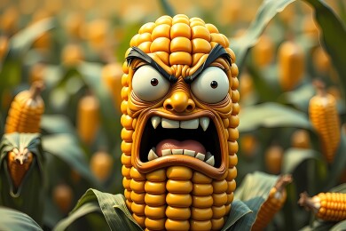 愤怒表情的拟人化玉米