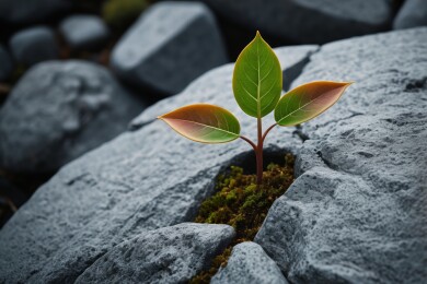一种小植物从岩石的裂缝中生长出来图片