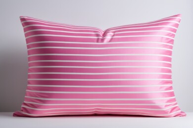 粉色枕头特写上面有白色条纹图片