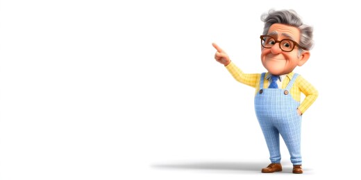 卡通老头指引方向