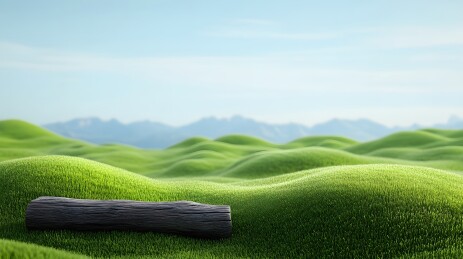 绿草地与圆木图