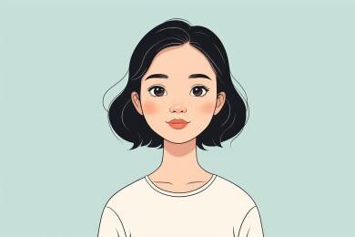 一位留着黑短发和白衬衫的女人的插图
