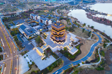成都大运会世运会东安湖体育公园东安阁夜景