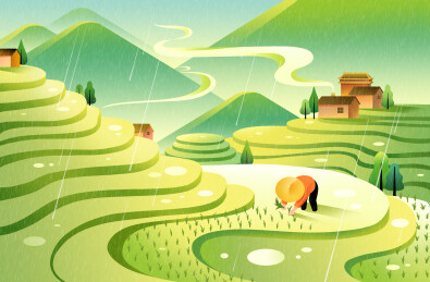 二十四节气之春天的谷雨时节农民们播种插秧