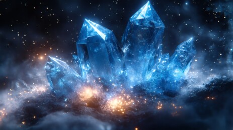 深蓝色背景的蓝色水晶簇