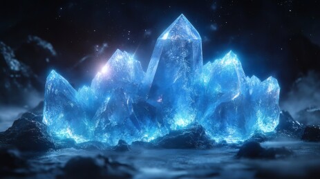 深蓝色背景的蓝色水晶簇