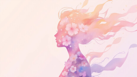 妇女节鲜花色彩女性剪影