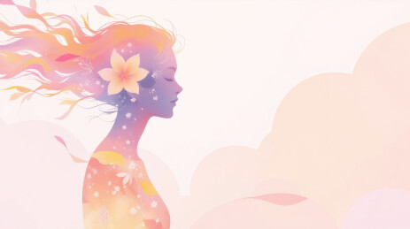 妇女节鲜花色彩女性剪影